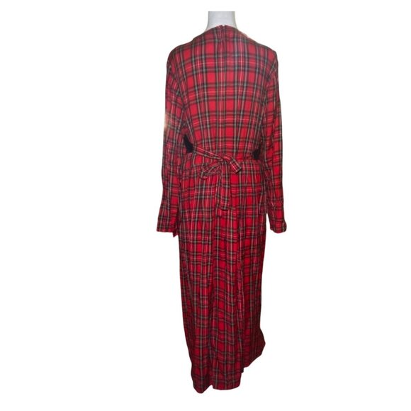 Red Plaid Long Sleeve Christmas Dress With Black Attached Velvet Vest Modest - Picture 4 of 8